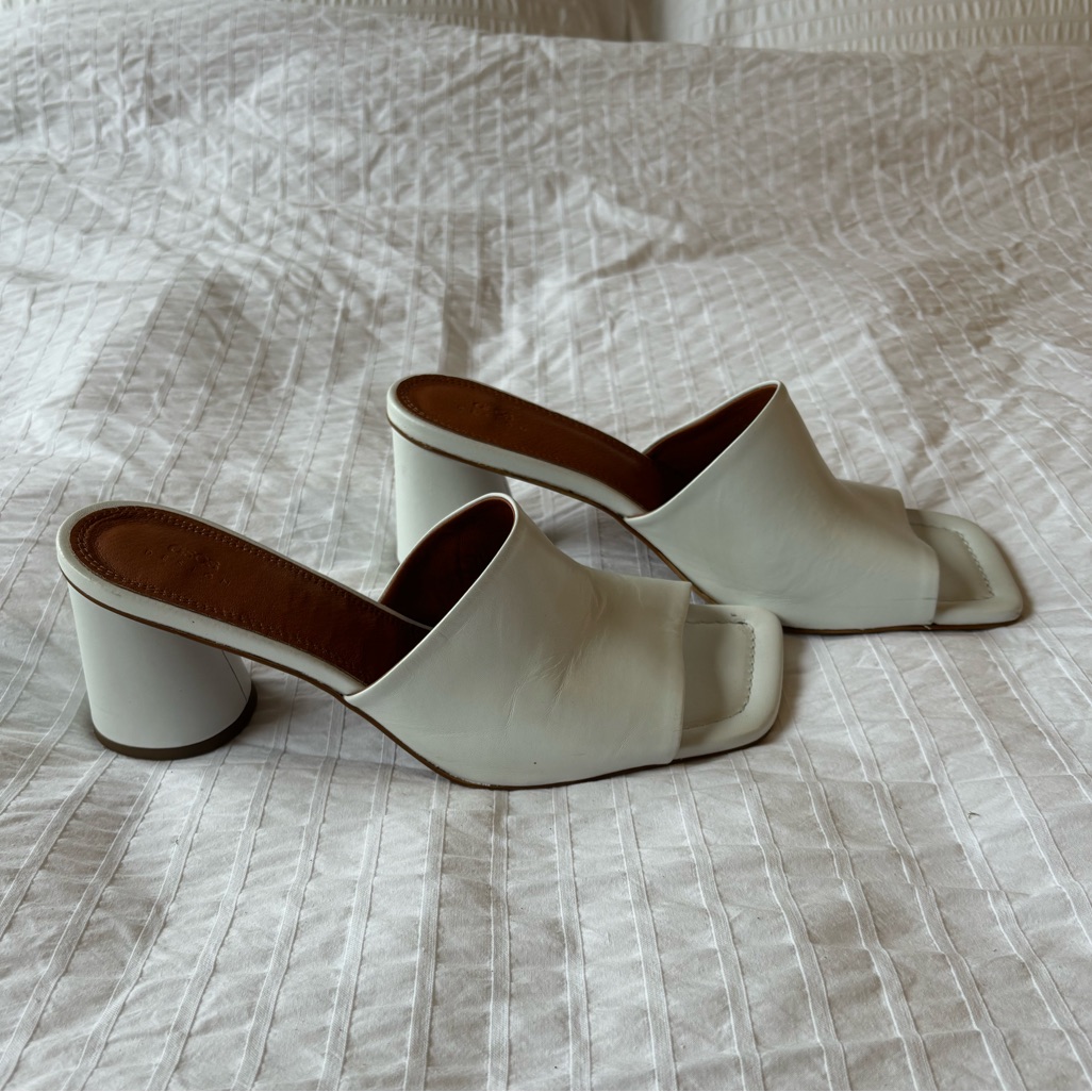 Asos Heeled Open Toe Mule In Genuine White Leather